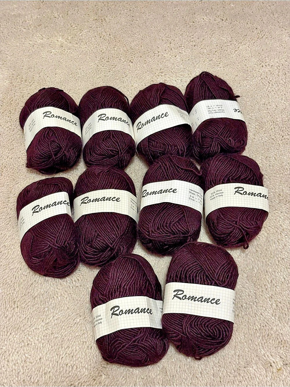Vintage Crystal Palace Romance Wool Yarn Bundle - Dark Eggplant/Plum (10 Skeins)